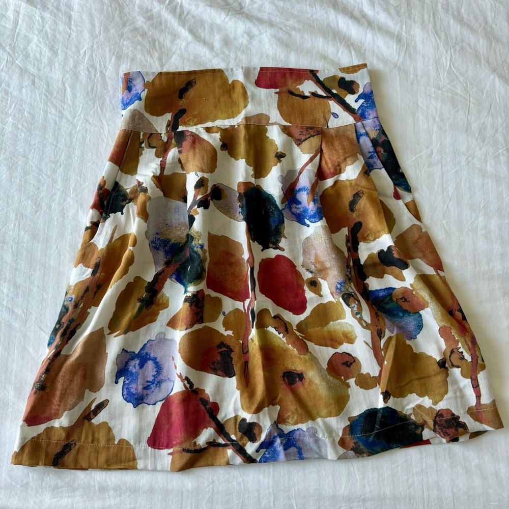 A-Line Floral Watercolor Print Skirt in Multi